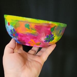 Vibrant Multicolor Hand-Painted Bowl - Imperfect With Missing/chipped Paint